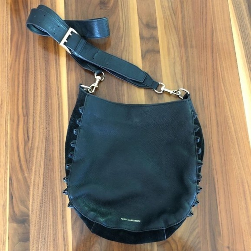Rebecca Minkoff Lima Hobo Black Suede Leather‎ Crossbody Bag without Fringe